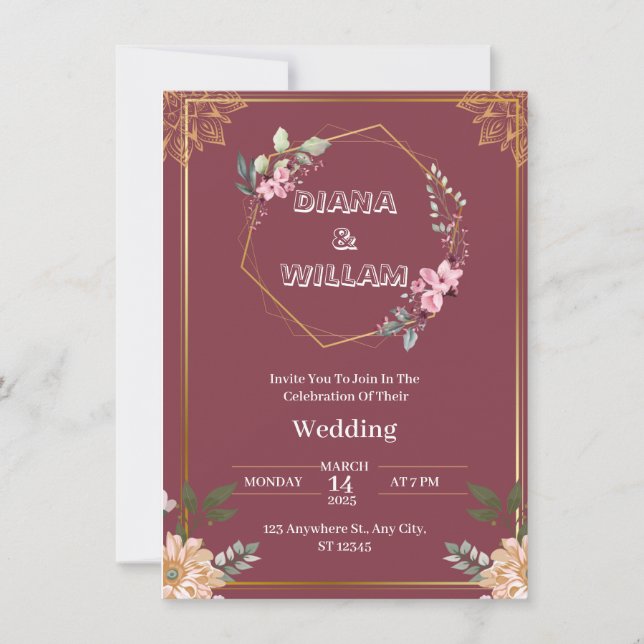 Convite estético para casamento de ouro vermelho (Frente)