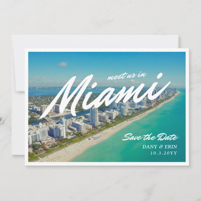 Convite estilo cartão postal de Miami Save the Dat (Frente)