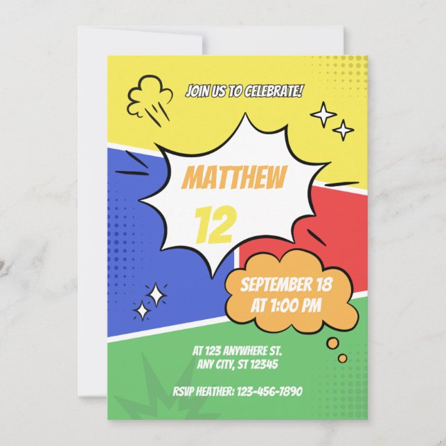 Convite - Estilo Quadrinhos - Personalizar Nome Id (Frente)