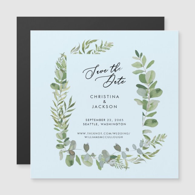 Convite Eucalyptus Weding Date Ice Blue (Frente/Verso)