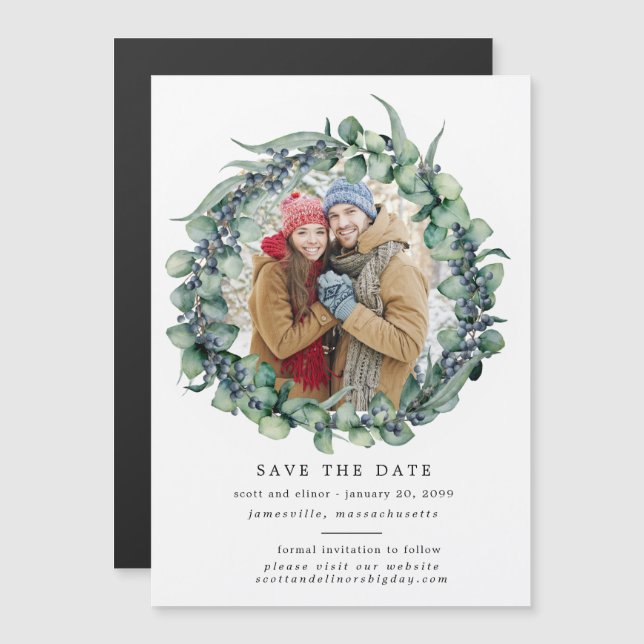Convite Eucalyptus Wreath Weding Date (Salvar data) (Frente/Verso)