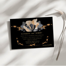 Convite Exclusivo Para Casamento Floral Dourado E 