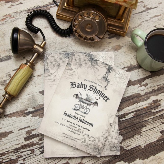 Convite exclusivo para Chás de fraldas Gótico e Vi (Vintage Gothic baby shower invitation )