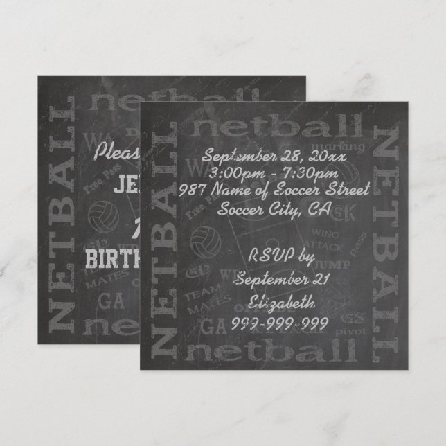 Convite exclusivo para netball de 5,25" x 5,25" (Frente/Verso)