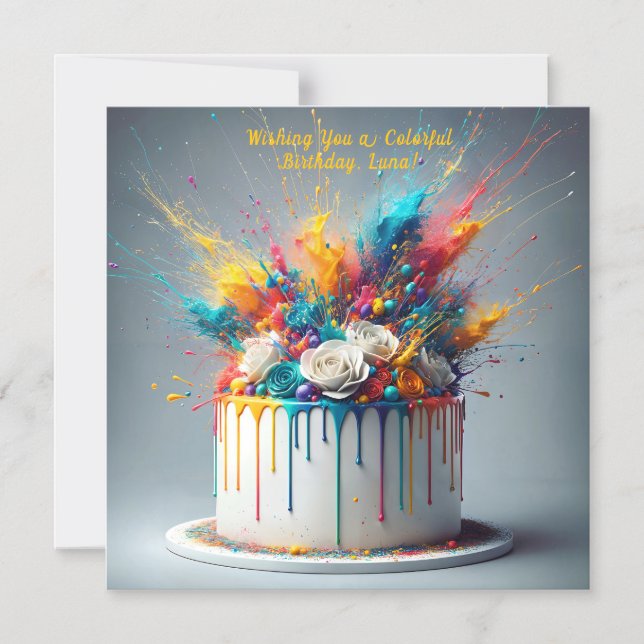 Convite Explosão de alegria - Bolo de aniversário feliz (Frente)