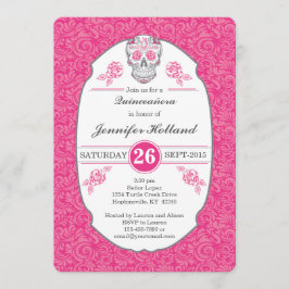 Convite extravagante de Quinceañera do rosa do