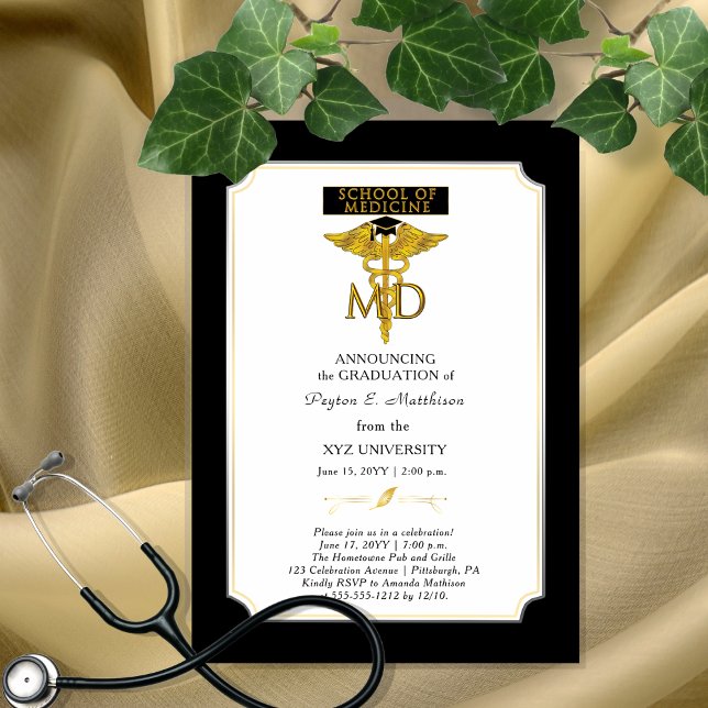 Convite Faculdade de Medicina | Graduação I Médica (Elegant "School of Medicine" University Non-Photo Graduation Announcement  Party Magnet Invitation)