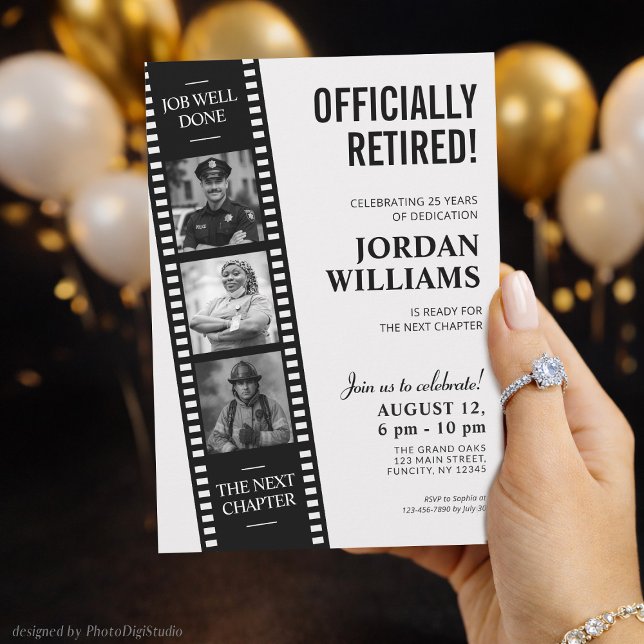 Convite Faixa de Filme, Aposentadoria Personalizad (Film Strip Invite, Hollywood Custom Retirement Invitation)
