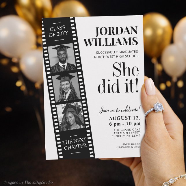 Convite Faixa de Filme, Formatura Personalizada de (Film Strip Invite, Hollywood Custom Graduation Invitation)