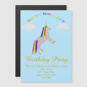 Convite Fantasy Birthday Unicorn Rainbow and Clouds Custom