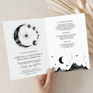 Convite Fases da Lua Crescente Celestial Preto Casamento