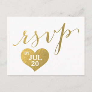 Convite Faux Gold Foil Glam Heart   Cartão postal RSVP de