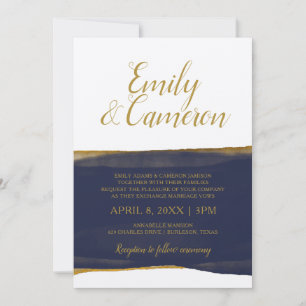 Convite Faux Gold Foil Watercolor Strip MARINHO