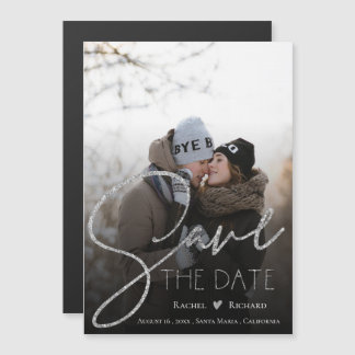 Convite Faux Silver Glitter Wedding Foto Salvar A Data