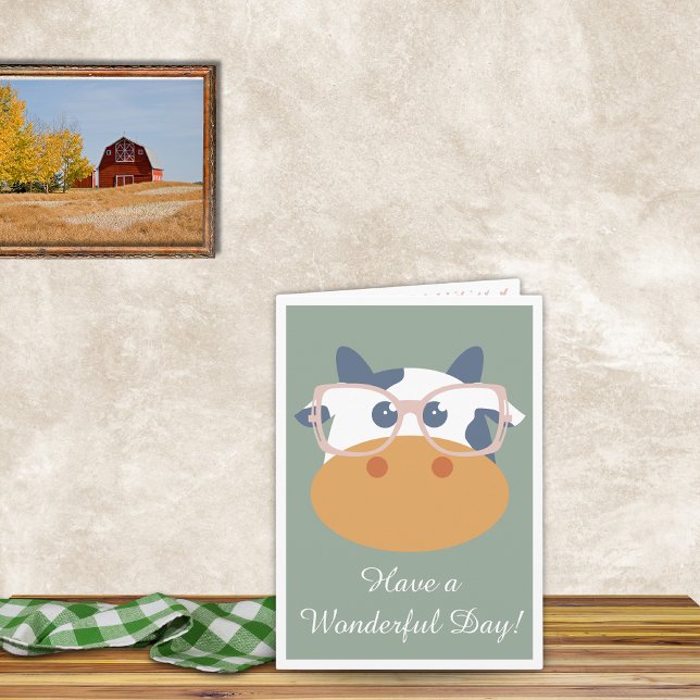 Convite Fazenda Animal Vaca Verde Rosa (Farm Animal Cow  Green Background)