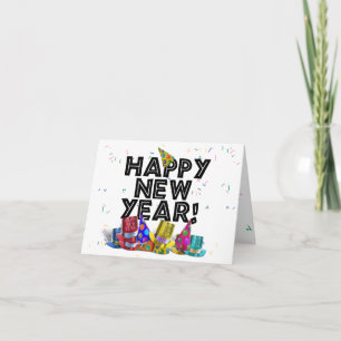 Convite Feliz Ano Novo - Texto Preto com Chapéus de Festa