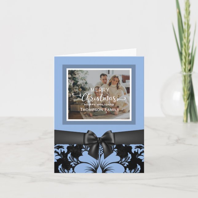 Convite Feliz Natal felizes festas script azul (Frente)