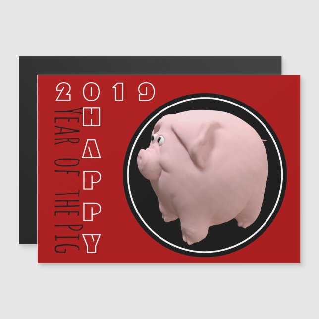 Convite Feliz PIg Ano 2019 3D Escolher Cor 1 Magnética C (Frente/Verso)