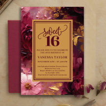 Convite Feminino Sweet Sixteen Burgundy Floral Dou