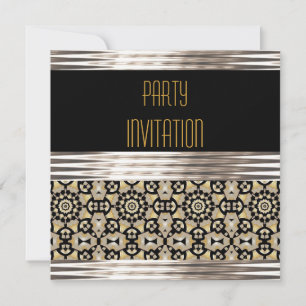 Convite Festa Art Deco Preto Prata Dourado