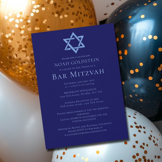 Convite Festa Artística de Bar Mitzvah Estrela de Davi Azu (Criador carregado)