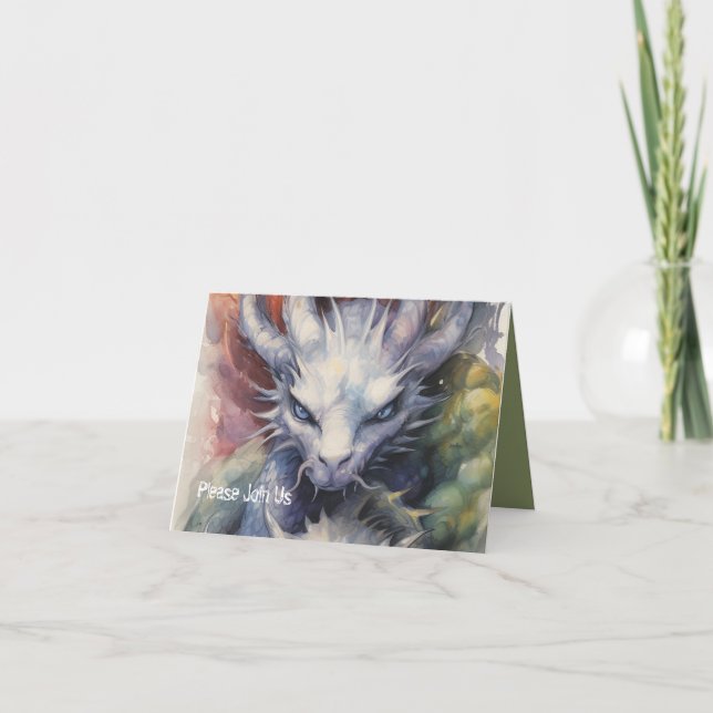 Convite Festa Azul de Cabeça de Dragão Branco (Frente)