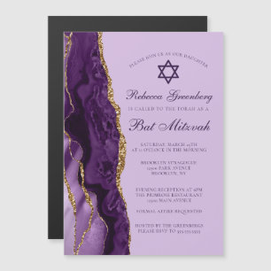 Convite Festa Bat Mitzvah com Glitter Dourado Roxo