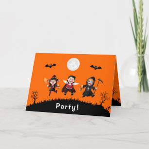 Convite Festa Colorida Laranja Saltando Halloween Kids