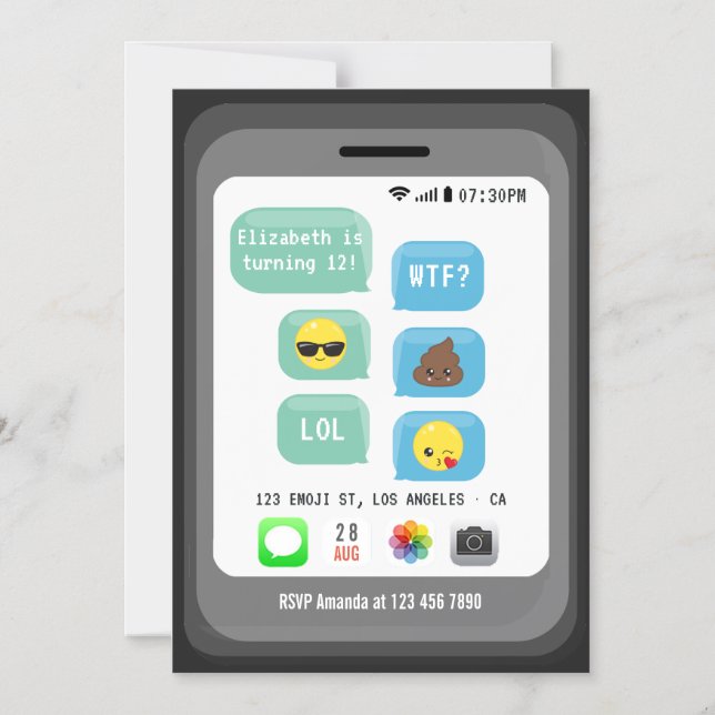 Convite Festa de Aniversário com Emoji (Frente)