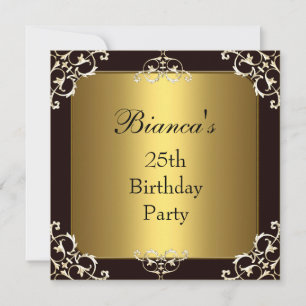 Convite Festa de Aniversário de 25 Anos Black Gold