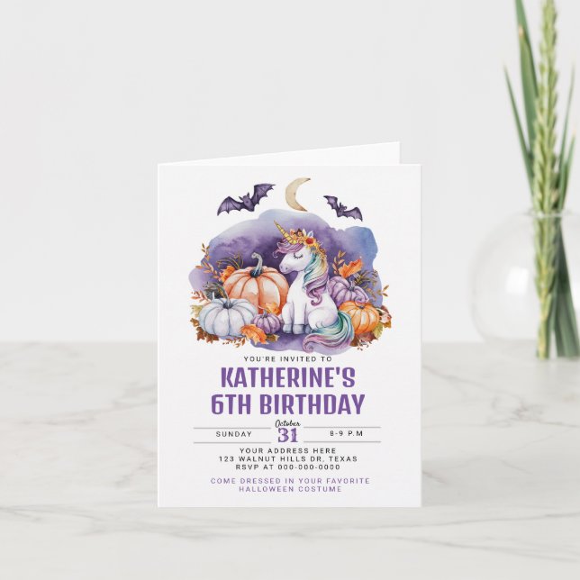 Convite Festa de aniversário de Aquarela do Unicorn Hallow (Frente)