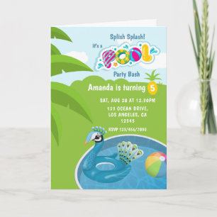 Convite Festa de aniversário de Piscina Peacock Floatie