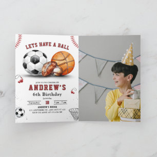 Convite Festa de Aniversário Esportes Basquete Futebol Soc