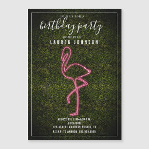 Convite Festa de aniversário Neon Flamingo Boxwood