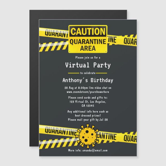 Convite Festa de Aniversário Virtual em Quarentena (Frente/Verso)