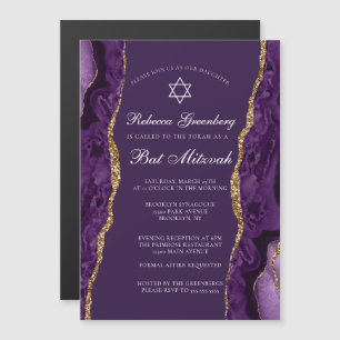 Convite Festa de Bat Mitzvah Chic Purple Gold Agate