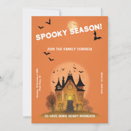 Convite Festa de Haloween Laranja com Mansão