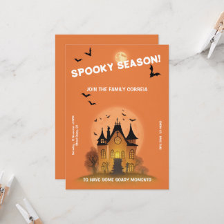 Convite Festa de Haloween Laranja com Mansão