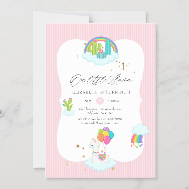Convite Festa de primeiro aniversario Trendy Llama (Frente)
