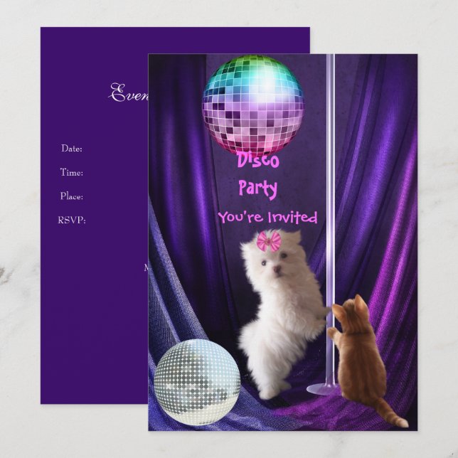 Convite Festa Disco Cachorro Gato Maltês Filhote (Frente/Verso)