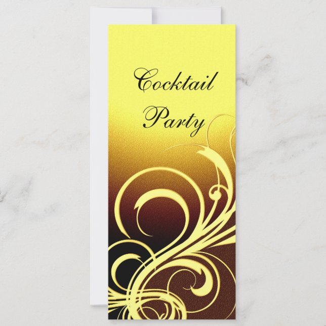 Convite Festa Elegante Amarelo Dourado Marrom Flor (Frente)