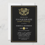 Convite Festa Elegante Dourada e Mascarada Negra Doce 16<br><div class="desc">Elegante Mascarada Dourado e Negro Doce 16 Fãs Magnéticas de Convites por Eugene_Designs.</div>