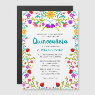 Convite Festa Mexicana Floral Aniversário de 15 anos Quinc