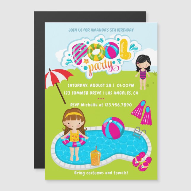 Convite Festa na Piscina para Crianças (Frente/Verso)