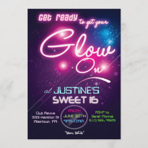 Convite Festa Sweet 16 Glow Party Anos Oitenta 80
