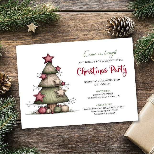 Convite Festivo Árvore de Natal em Aquarela Excênt (Quirky Watercolor Christmas Tree Festive Invite)
