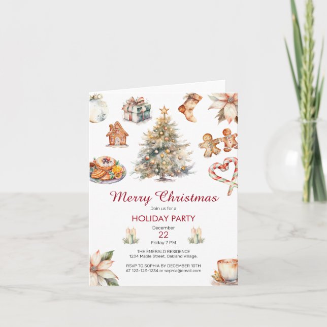 Convite Festivo Watercolor, Festa de Natal (Frente)