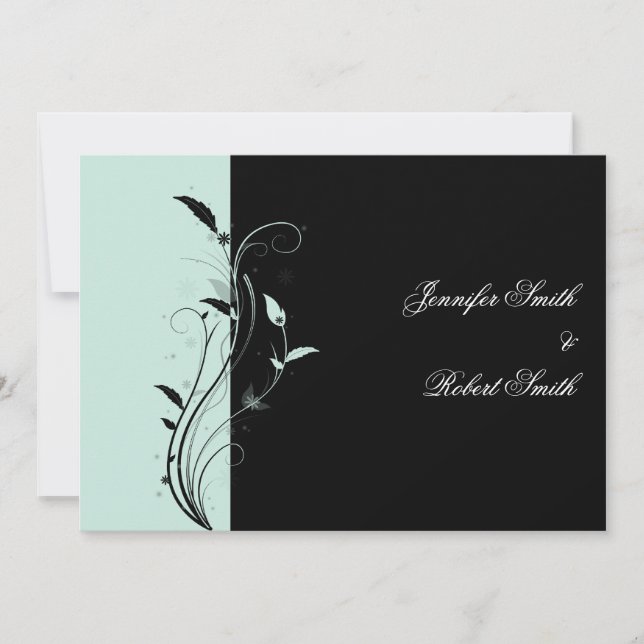 Convite filigrana floral azul e preto do casamento (Frente)