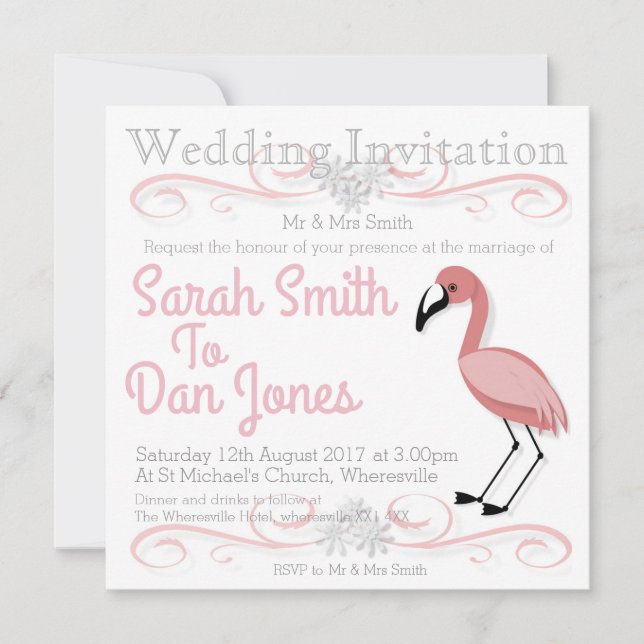 Convite Flamingo Wedding (Personalizável) (Frente)