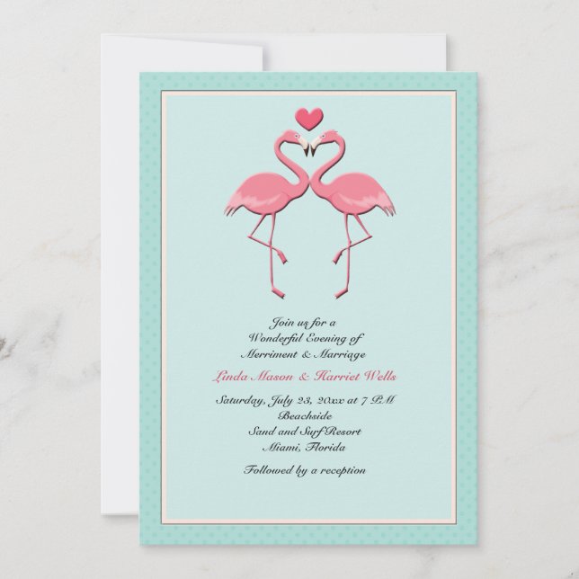 Convite Flamingos para Casamento Lésbico (Frente)